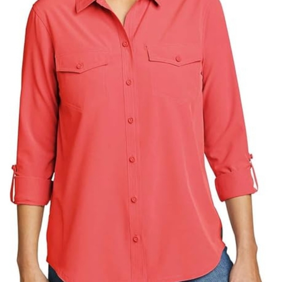 N.W.D New Woman Design Blouse Top Tee Button Down Shirt Coral size 1X - Picture 2 of 8